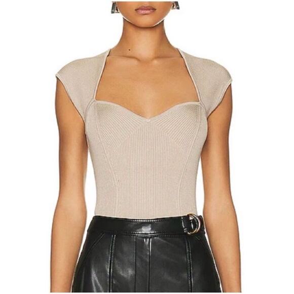 NWT House of Harlow Oatmeal Cream Sweetheart Crop Sweater Tank Top Size L - Picture 1 of 7
